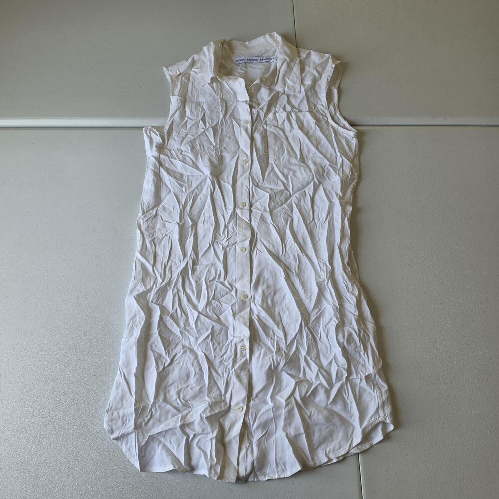 & Other Stories Button Up Shirt Dress Women 4 White Viscose Sleeveless Tunic Top
